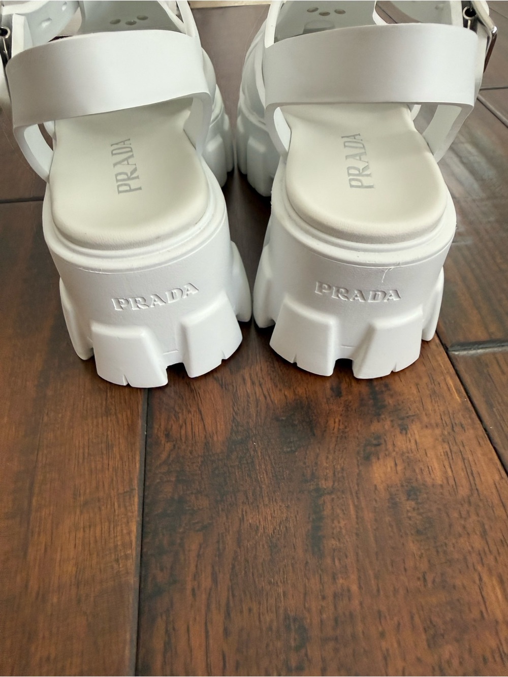 Prada White Monolith Platform Sandals, Size 6 - Picture 6 of 9